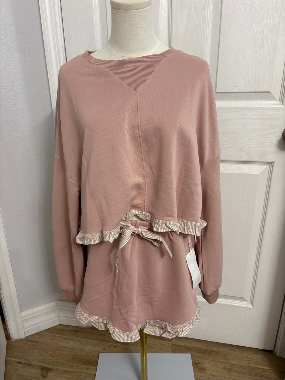 Blush Pink Ruffle Trim Lounge Set